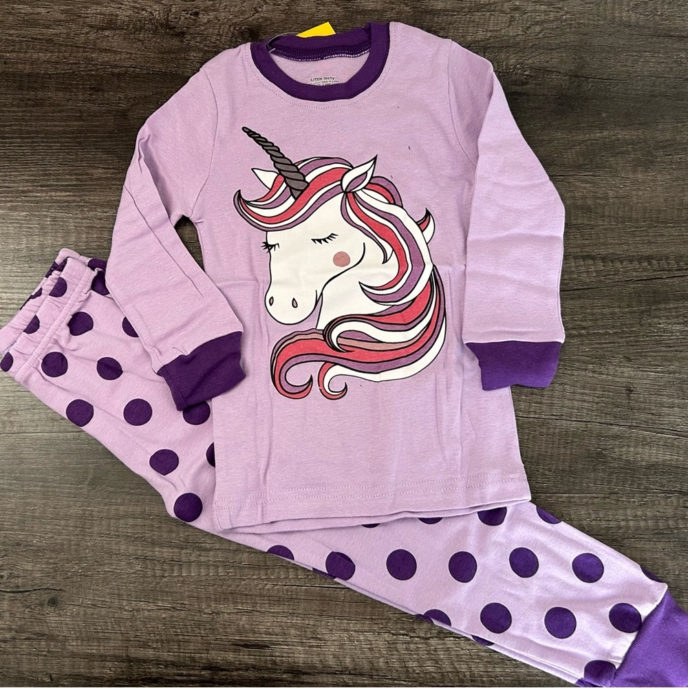 Precious Purple Unicorn & Polka Dots Kids Pajamas